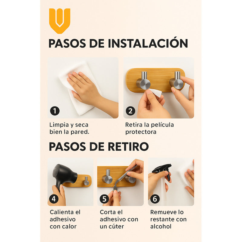 Colgador Pared Acero Inoxidable Bambu Colgador Perchero