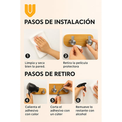 Colgador Pared Acero Inoxidable Bambu Colgador Perchero