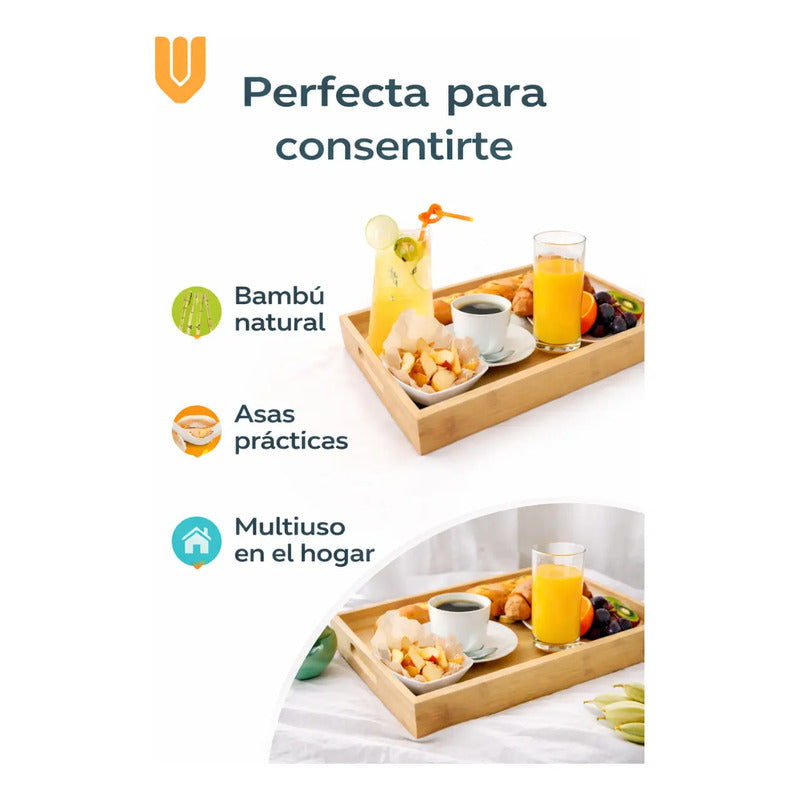 Bandeja Bambu Ecologico Premium Rectangular Asas 40x28cm Bambú