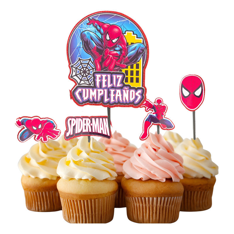Topper Cumpleaños Torta Cotillon Cup Cake Fiestas Spiderman