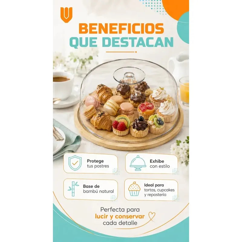 Base Soporte Torta Porta Cupcakes Transportador Dulces Transparente Bambu