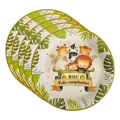 X10 Plato Safari Decoración Cumpleaños Safari Fiesta 17 Cm Multicolor Safari Jungla