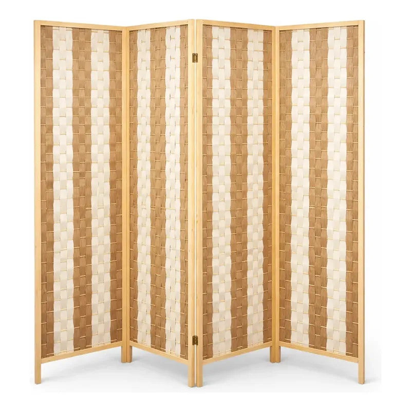 Biombo Oficina Ambientes Separador Divisor 4 Puertas 180 Cm Lisa Blanco/marron
