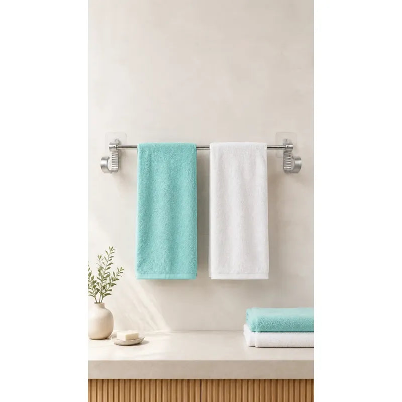 Toallero Adhesivo Baño Soporte Pared Organizador 60cm Toalla Toallero Adhesivo Baño 60cm Aluminio Plateado Porta Toalla Barra Pared Sin Taladro Dos Ganchos Organizador Moderno Mural 8,5x60cm