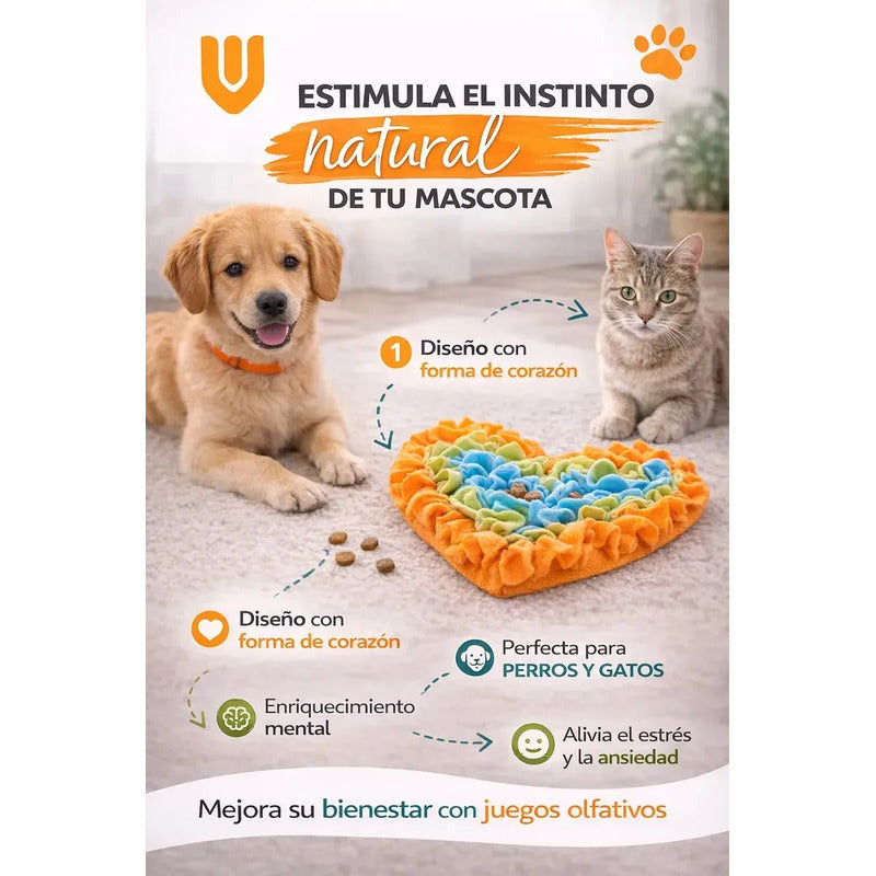 Alfombra Olfativa Perros Interactiva Busqueda Premios Tela M Multicolor Tonos Pastel Rosa Celeste Amarillo Naranja Verde Juguete Mascota Diseño Corazon Tela Suave Lavable Resistente
