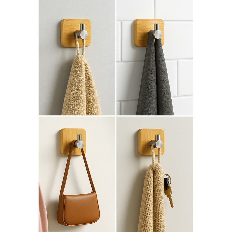 Colgador Perchero Pared Adhesivo 5cm Bambu Acero Inoxidable Bambú