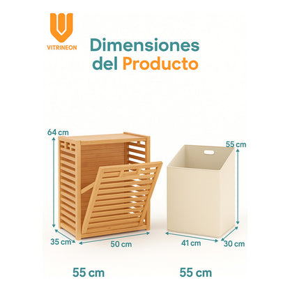 Canasto Ropa Sucia Bambu Diseño Natural Plegable Grande Vitr