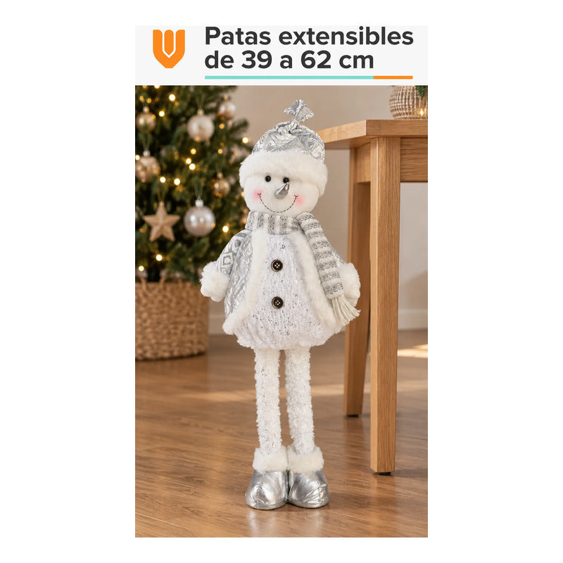 Muñeco Nieve Navideño 62cm Retraible Decorativo Figura Blanco Muñeco Adorno Navideño Muñeco Papá Noel Viejito Pascuero Santa Claus Gorro Barba Blanca Figura Verdes Cascabel 62cm Retraible