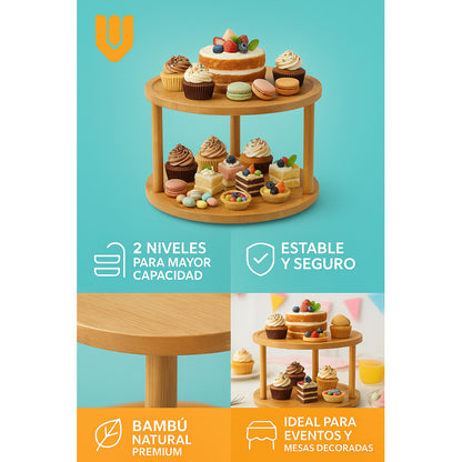 Porta Cupcake Giratorio Bambu Estante Organizador Dulces