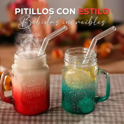 Set 6 Bombilla Vidrio Transparente Reutilizable Mate Cepillo Transparente