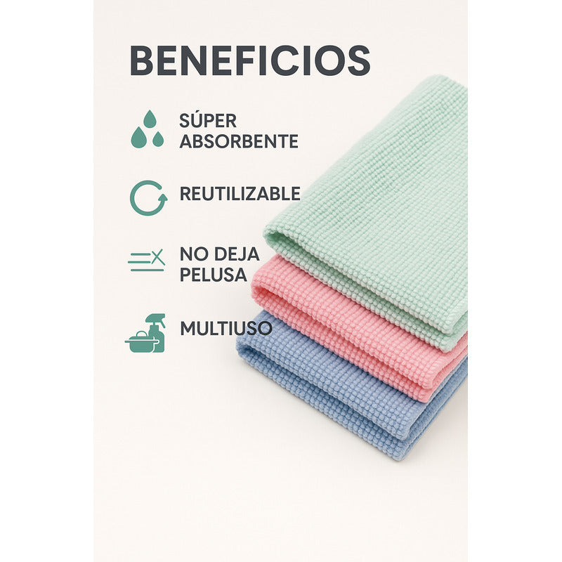 Panos Microfibra Multiuso Cocina Bano Limpieza Diaria Hogar Multicolor