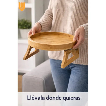 Pack 2 Bandeja Sofa Bambú Porta Vasos Reposabrazos Snacks So Soporte Madera Brazo Sillon Redondo Estable Antiderrame Copas Cervezas Aperitivos Cine Hogar Lounge Minimalista Natural
