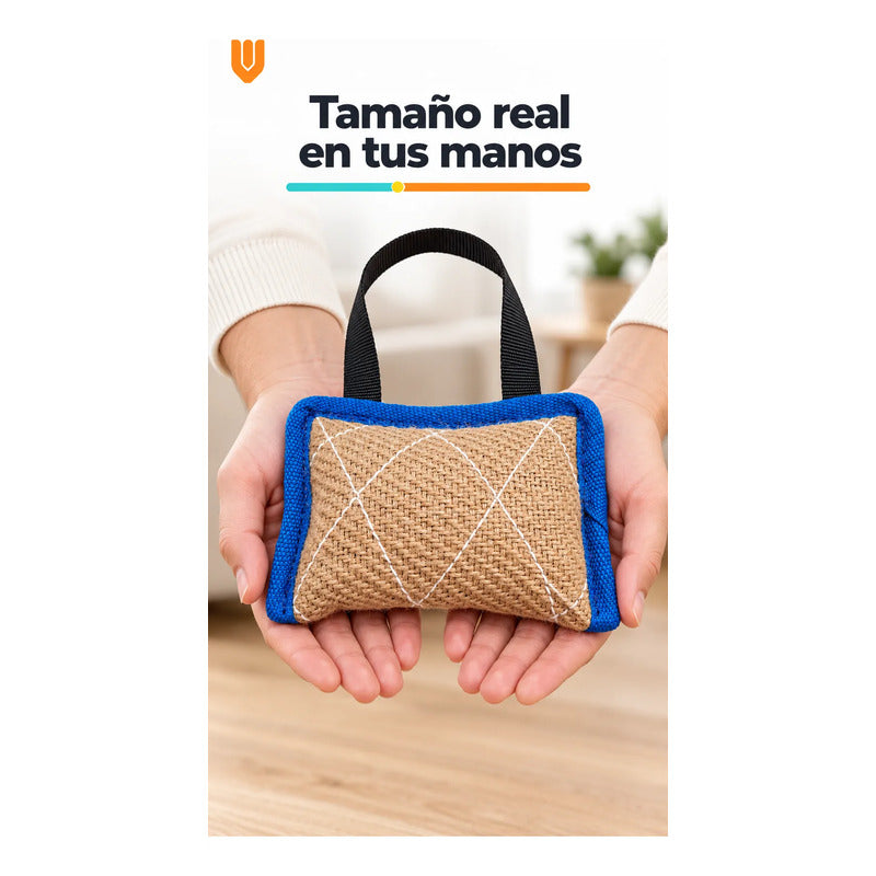 Mordedor Yute Perro Asa Juego Interactivo Adiestramiento Beige Natural Mordedor Canino Yute Asa Negra Cuerpo Compacto Rectangular Juego Interactivo Trama Visible