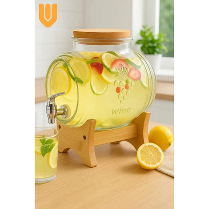 Dispensador Vidrio 5l Base Bambu Frasco Transparente Ideal F Transparente/bambu
