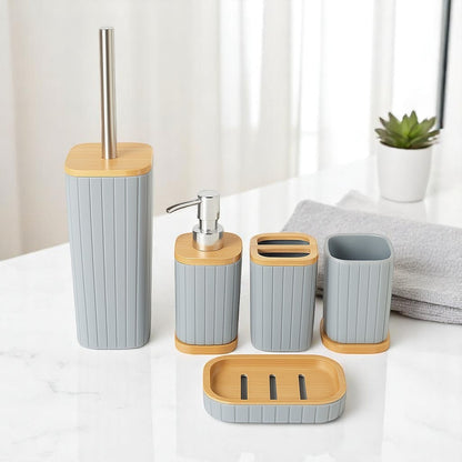 Set Juegos De Baño 5 Piezas Accesorios De Baño Bambu Set Bañ
