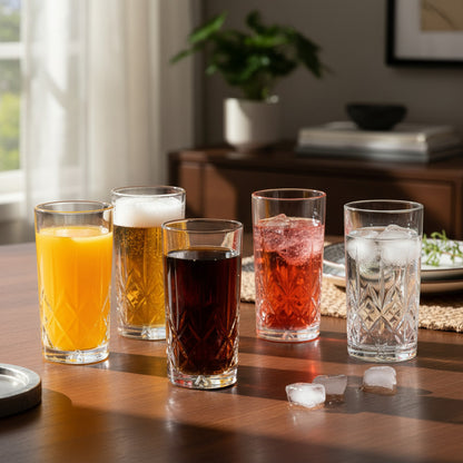 Set 6 Vasos Vidrio Altos Vaso Cristal Tallados Bebidas 380ml