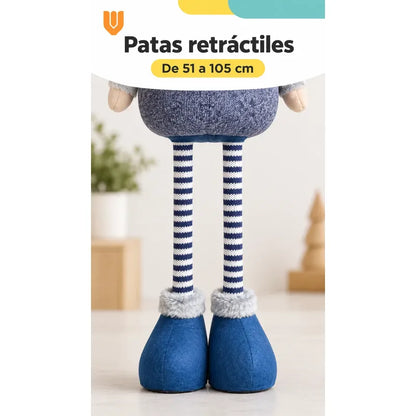 Muñeco Pascuero Navideño 105cm Retraible Decorativo Figura Blanco Pascuero Azul Muñeco Navideño Retráctil Patas Rayadas Altura Ajustable Gorro Nórdico Barba Blanca Decoración 105cm Pascuero Retraible
