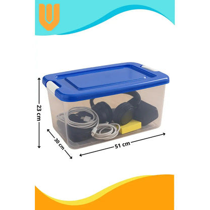 Caja Almacenamiento Hogar Closet Orden Espacio Practico Transparente Tapa Azul Plastico Visible Moderno Limpio Organizacion Hogar Visualizacion Facil Contenido Orden Organizador Apilable...