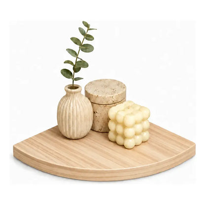 Repisas Flotante Beige Acabado Madera Pared 25cm Esquinera Repisa Esquinera Flotante Acabado Madera Cuarto Círculo Borde Curvo Fijación Oculta Mural Decorativa 25cm