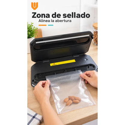 Selladora Vacio 38cm Negra Alimentos Máquina 10 Bolsas Negro Selladora Vacío Alimentos Sellado Empacadora Envasadora Bolsas Texturizadas Cocina Porciones Organización