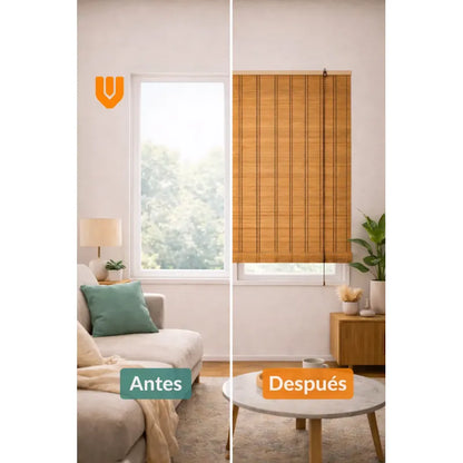 Persiana Bambu Roller Enrollable Ventanal Living Dormitorio Marrón Bambu Natural Decorativo Roller Enrollable Madera Rayas Control Luz Estilo Nordico Ventanas Hogar Oficina