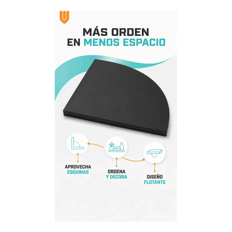 Repisas Flotante Negro Acabado Madera Pared 25cm Esquinera Repisa Esquinera Flotante Acabado Madera Cuarto Círculo Borde Curvo Fijación Oculta Mural Decorativa 25cm