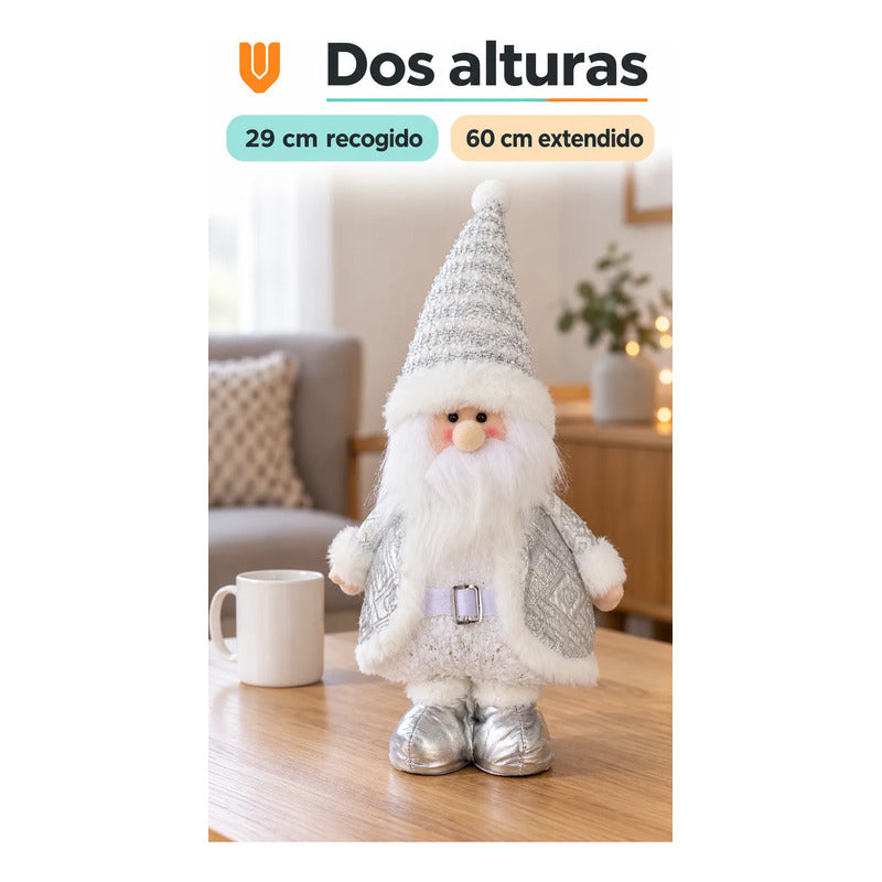 Muñeco Pascuero Navideño 60cm Retraible Decorativo Figura Blanco Muñeco Adorno Navideño Muñeco Papá Noel Viejito Pascuero Santa Claus Gorro Barba Blanca Figura Verdes Cascabel 60cm Retraible