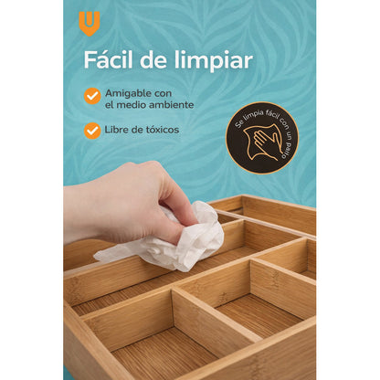 Organizador Expandibles Cubiertos Bambu Porta Cubiertos Bambú
