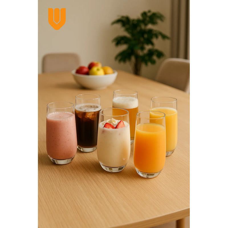 Set 6 Vasos Vidrio Resistente 520 Ml Alto Capacidad Hogar Transparente