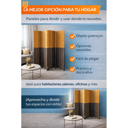 Biombo Separador Oficina Ambientes Divisor 4 Puertas 180 Cm Lisa Biombo Plegable Ratan Liso Uso Interior 4 Paneles Altura 180 Ancho 180 Decoracion Moderna Marron