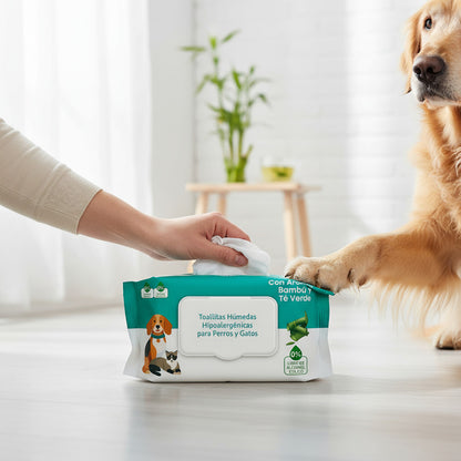 Toallas Humedas Bambu Limpieza Mascota Perro Gato 50und