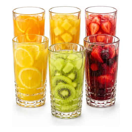 Set Vasos Vidrio Jugo Bebida Transparente Cristal 300 Ml Transparente Cristalino Vidrio Incoloro Brillante Elegante Neutro Cocina Comedor Jugos Bebidas Cocteles Pack 6 Vasos 300 Ml
