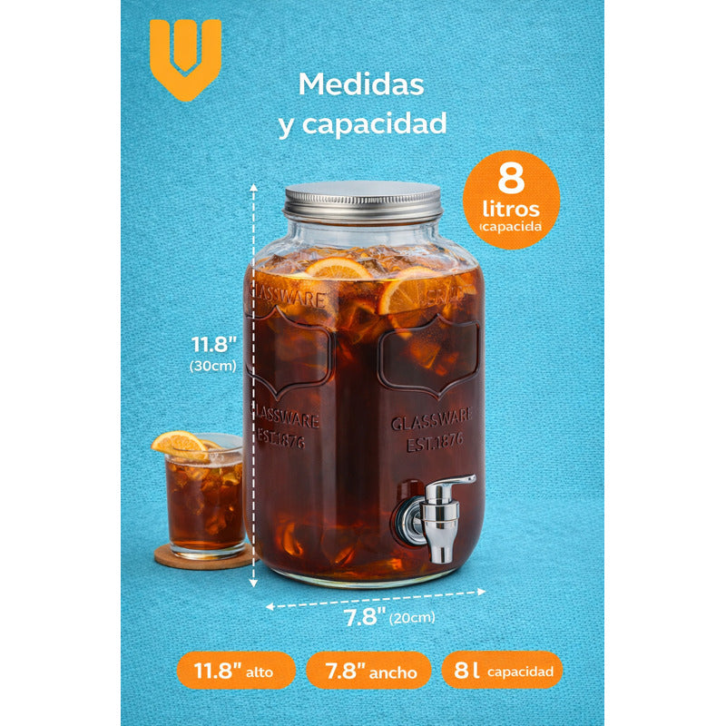 Dispensador Vidrio 8l Jugo Agua Bebidas Canilla Dispensador Bebidas Vidrio 8l Frasco Jugo Agua Fiestas Hogar Canilla Servicio Mesa Transparente