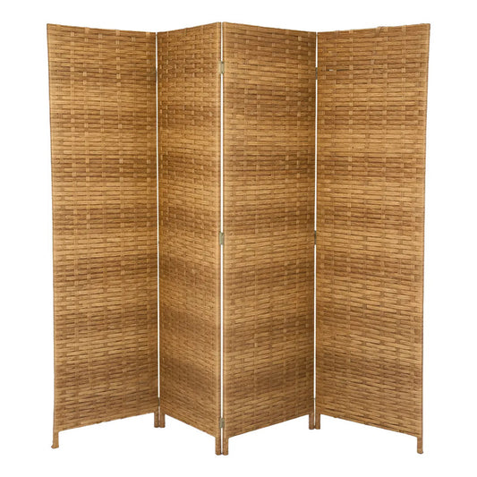 Biombo Divisor Ambientes Oficina Separador 4 Puertas 180 Cm Marron Claro Ratan Natural Tono Madera Beige Calido Decorativo Neutro Elegante Moderno Hogar Oficina Estilo Nordico Geometrico Ratan...