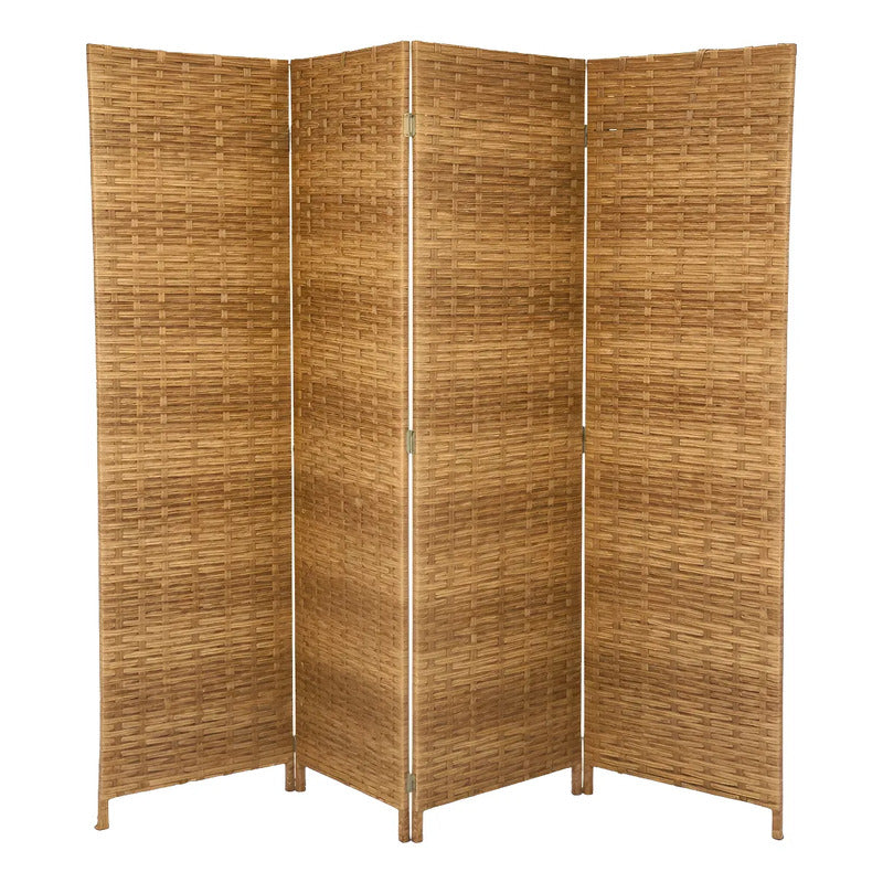 Biombo Divisor Ambientes Oficina Separador 4 Puertas 180 Cm Marron Claro Ratan Natural Tono Madera Beige Calido Decorativo Neutro Elegante Moderno Hogar Oficina Estilo Nordico Geometrico Ratan...