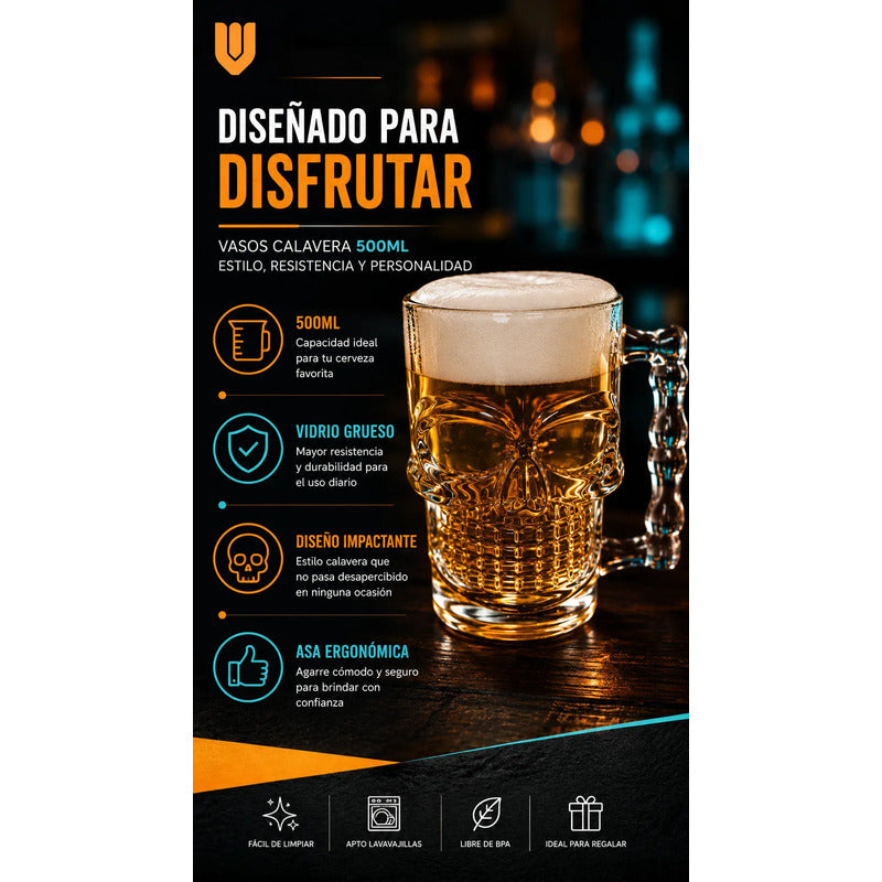 X12 Vaso Shopero Calavera Vidrio Cervecero Whisky Fiesta Bar Transparente