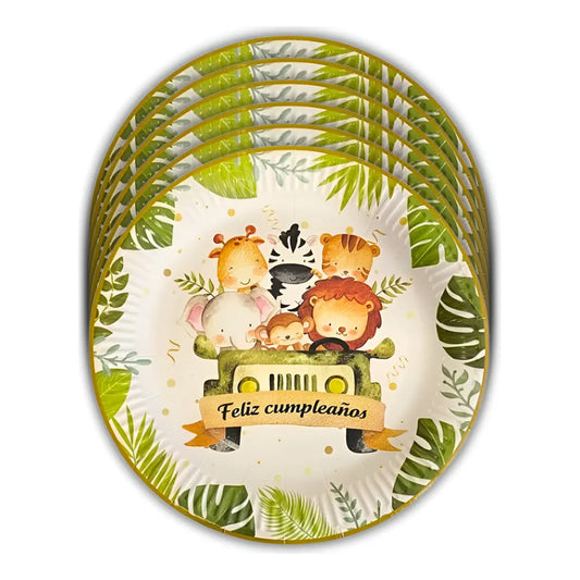 X20 Plato Safari Decoración Cumpleaños Safari Fiesta 17 Cm Safari