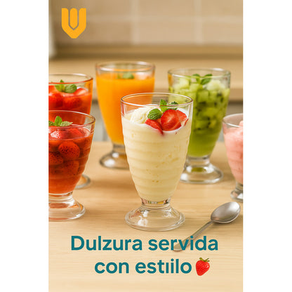Set 6 Copas Vidrio Resistente 380 Ml Postres Helado Batidos