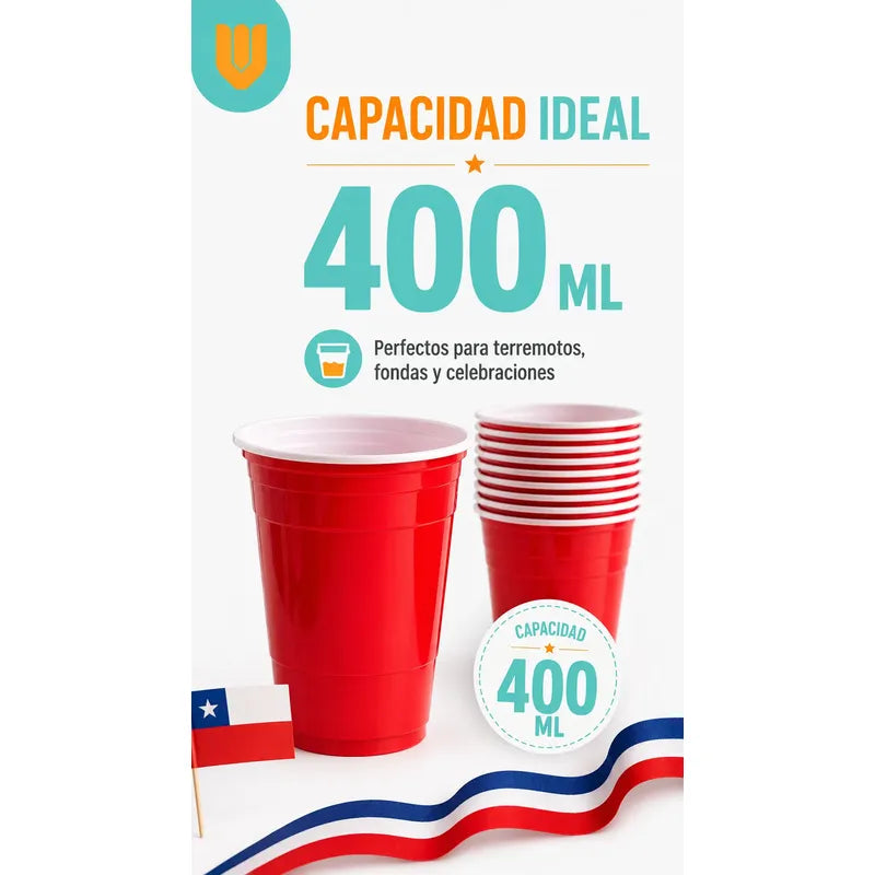 50 Vasos Plasticos Desechables Terremotos Bebidas Fiesta Rojo Bicolor Blanco Vaso Americano Fiestas Patrias Terremoto Fonda Celebración Chilena