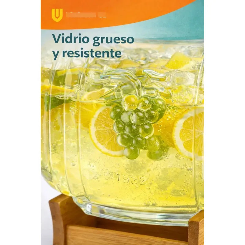 Dispensador Jugo Agua Soporte Bambu Vidrio Frasco Bebidas 3l Transparente/bambu