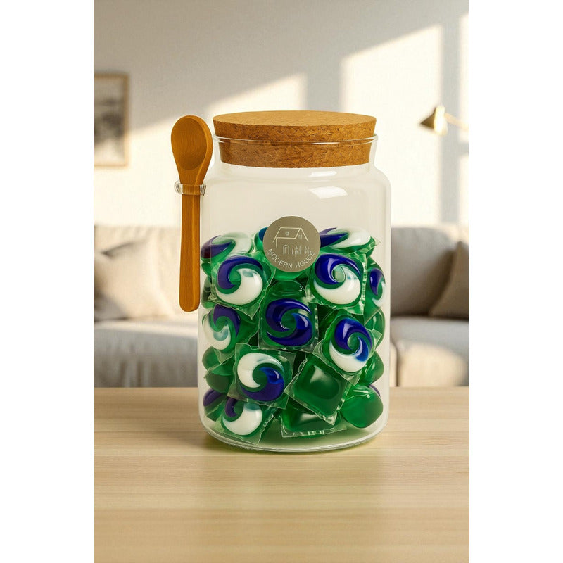 Contenedor Hermetico Para Jabon Detergente Frasco Vidrio Transparente