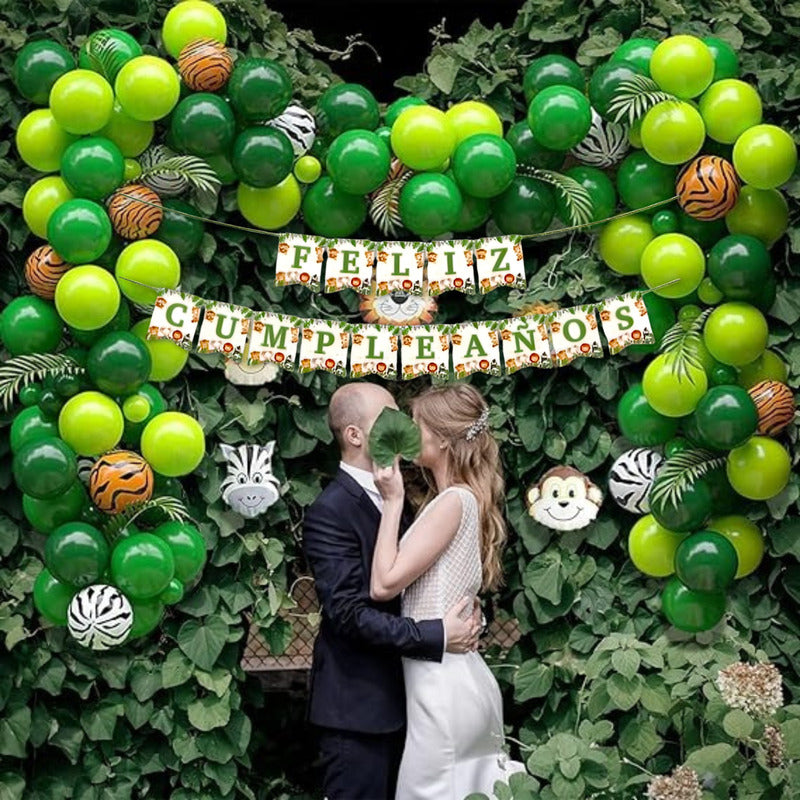 2 Banderín Guirnalda Safari Feliz Cumpleaños Banderín Safari Verde Musgo Safari