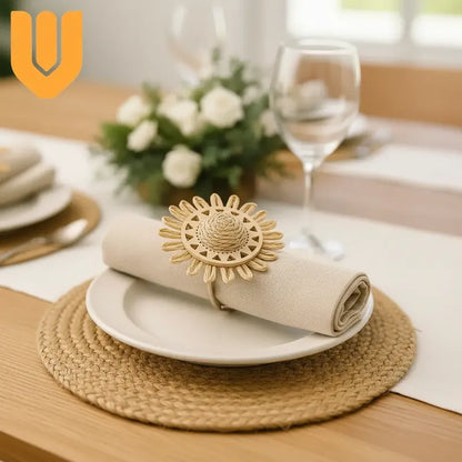 Servilletero Decoración Aro Porta Servilleta Flor Bambu Dorado