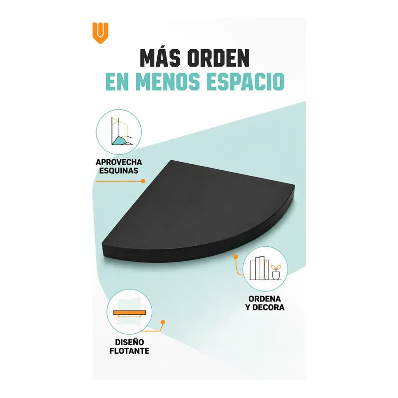 Repisas Flotante Negro Acabado Madera Pared 25cm Esquinera Repisa Esquinera Flotante Acabado Madera Cuarto Círculo Borde Curvo Fijación Oculta Mural Decorativa 25cm