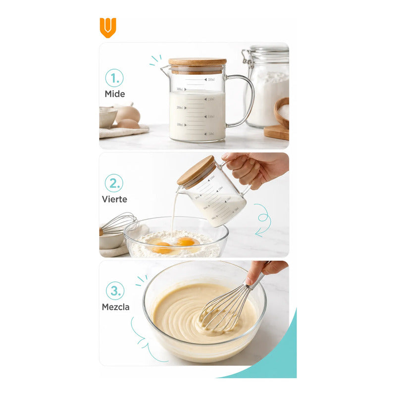 Taza Medidora Vidrio 350ml Transparente Vidrio Repostería Transparente