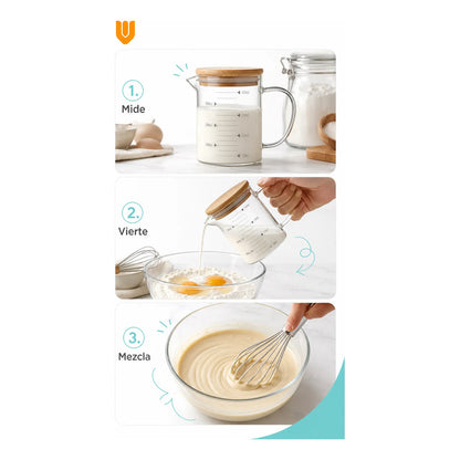 Taza Medidora Vidrio 350ml Transparente Vidrio Repostería Transparente