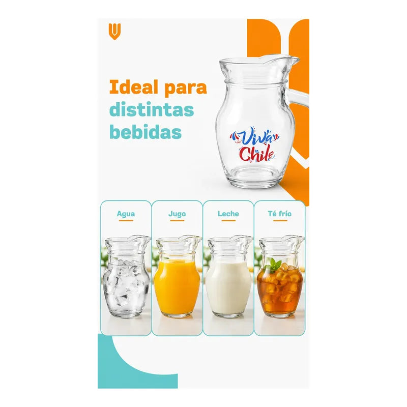 Jarra Vidrio Jugo Agua 400ml Viva Chile Asa Transparente Jarra Vidrio 400ml Viva Chile Asa Pico Vertedor Transparente Bebidas Frías Agua Jugo Té Cocina Mesa Hogar Vitrineon Cl 400ml