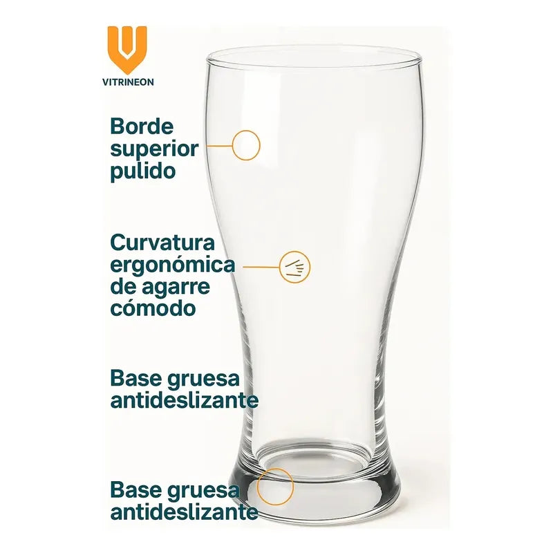 Set 12 Vasos Cerveceros Vidrio Resistente Vasos Vidrio 710ml Transparente Vasos Cerveceros Vidrio 710ml 23cm Boca 8cm Transparente Resistente Lavavajillas Reutilizable Set 12 Unidades