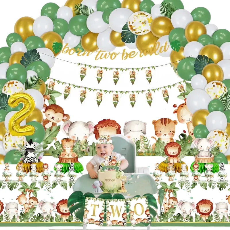 Banderín Guirnalda Safari Decoración Safari Feliz Cumpleaños Verde Musgo Safari
