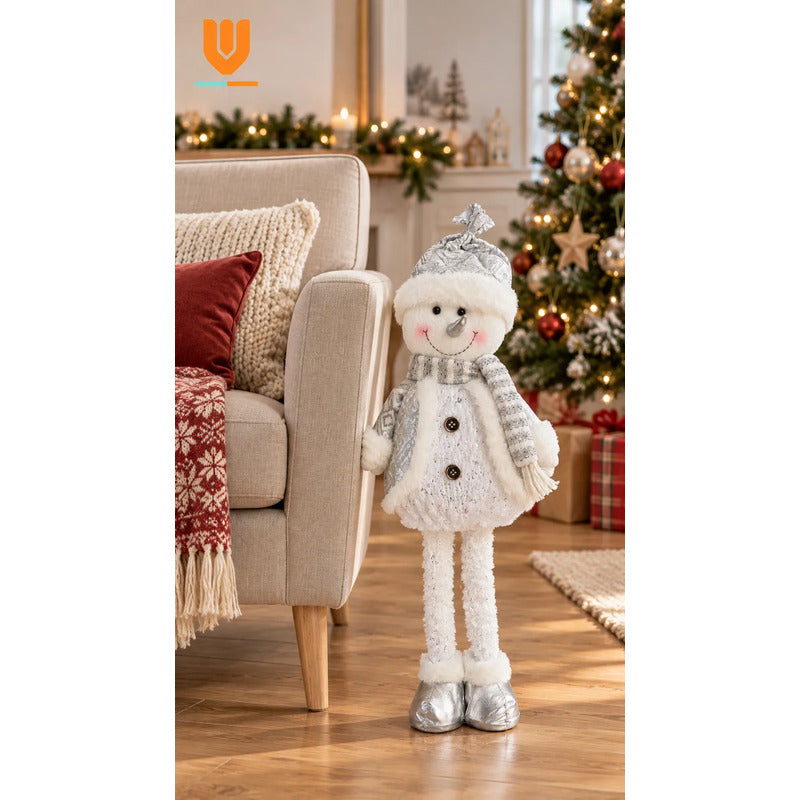 Muñeco Nieve Navideño 62cm Retraible Decorativo Figura Blanco Muñeco Adorno Navideño Muñeco Papá Noel Viejito Pascuero Santa Claus Gorro Barba Blanca Figura Verdes Cascabel 62cm Retraible